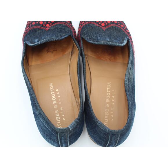 Stubbs & Wootton Loafer Mens Size 10.5 Blue Denim Slip On Slipper Shoe Preppy
